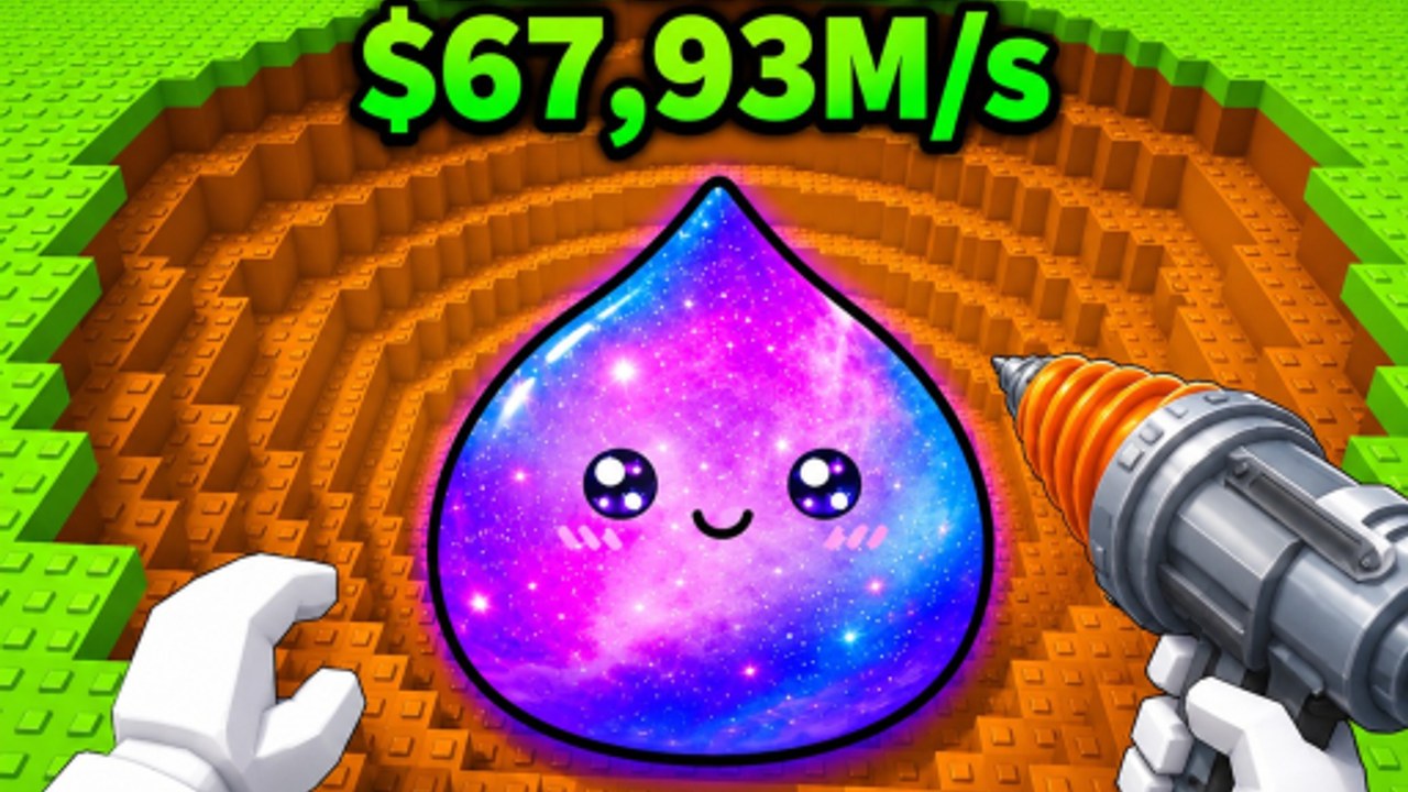 First-Person-Drill zielt auf einen Secret Galaxy Squishy in einer quadratischen Mine